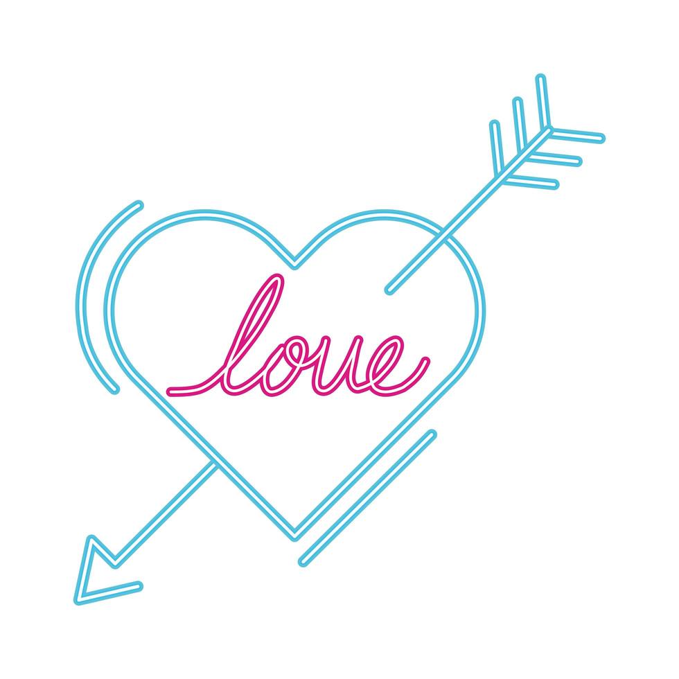 love lettering in heart with arrow isolated icon vector