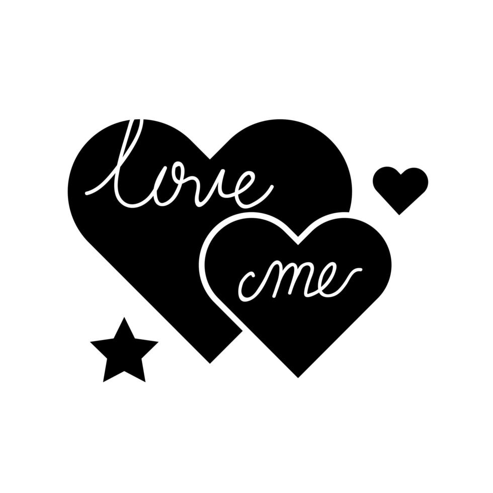love me lettering with hearts isolated icon vector