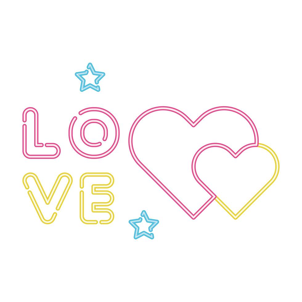 love lettering with hearts isolated icon vector