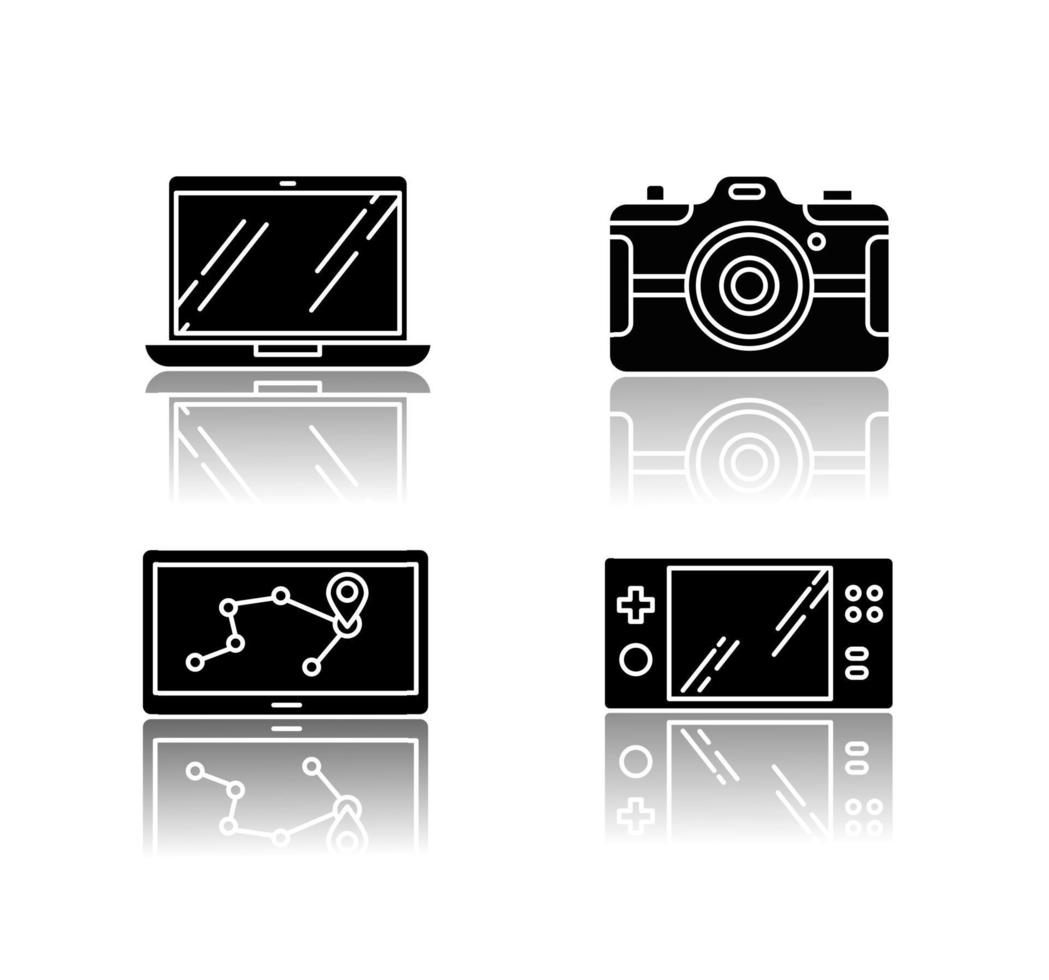 Mobile devices drop shadow black glyph icons set vector