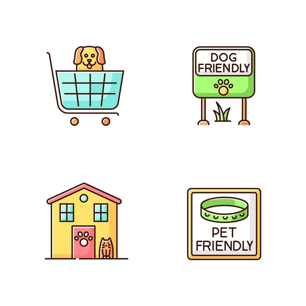 Conjunto de iconos de colores rgb de áreas aptas para mascotas vector