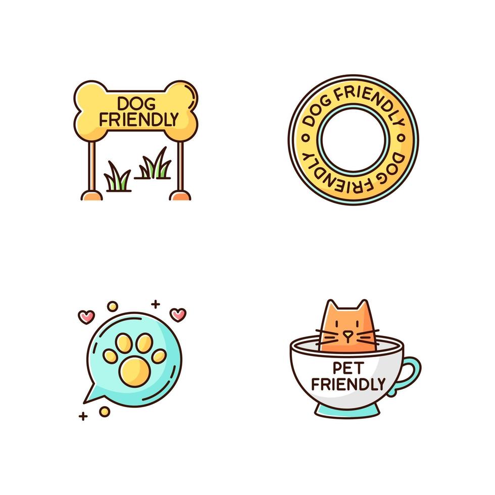 Cat and dog friendly areas emblems RGB color icons set vector