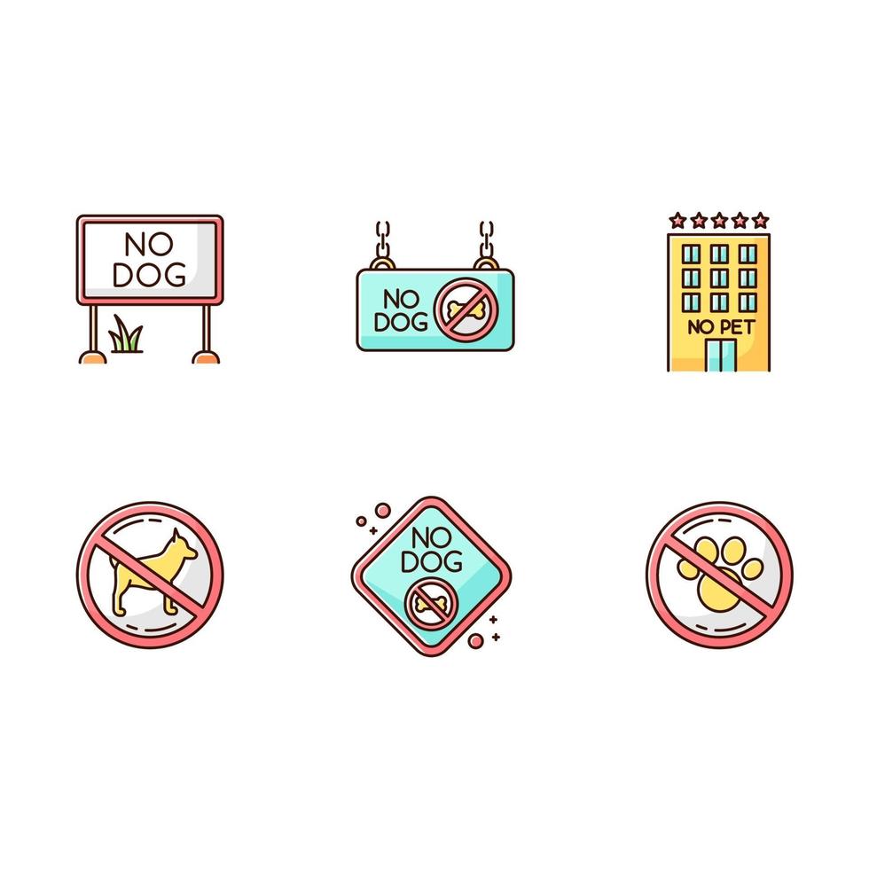 Pet not allowed emblems RGB color icons set vector