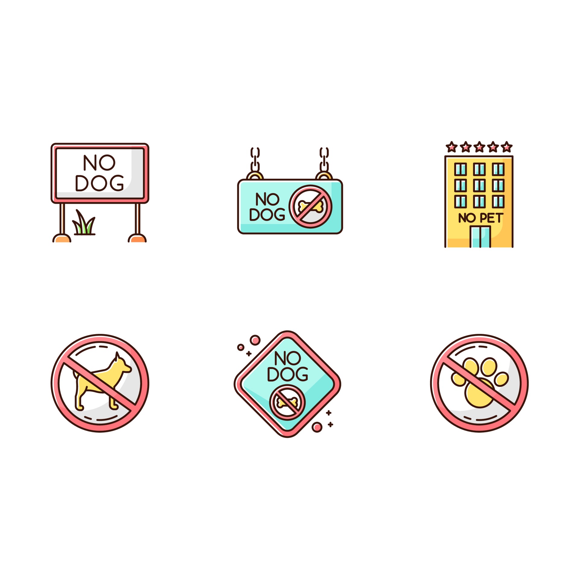 Pet not allowed emblems RGB color icons set 3345689 Vector Art at Vecteezy