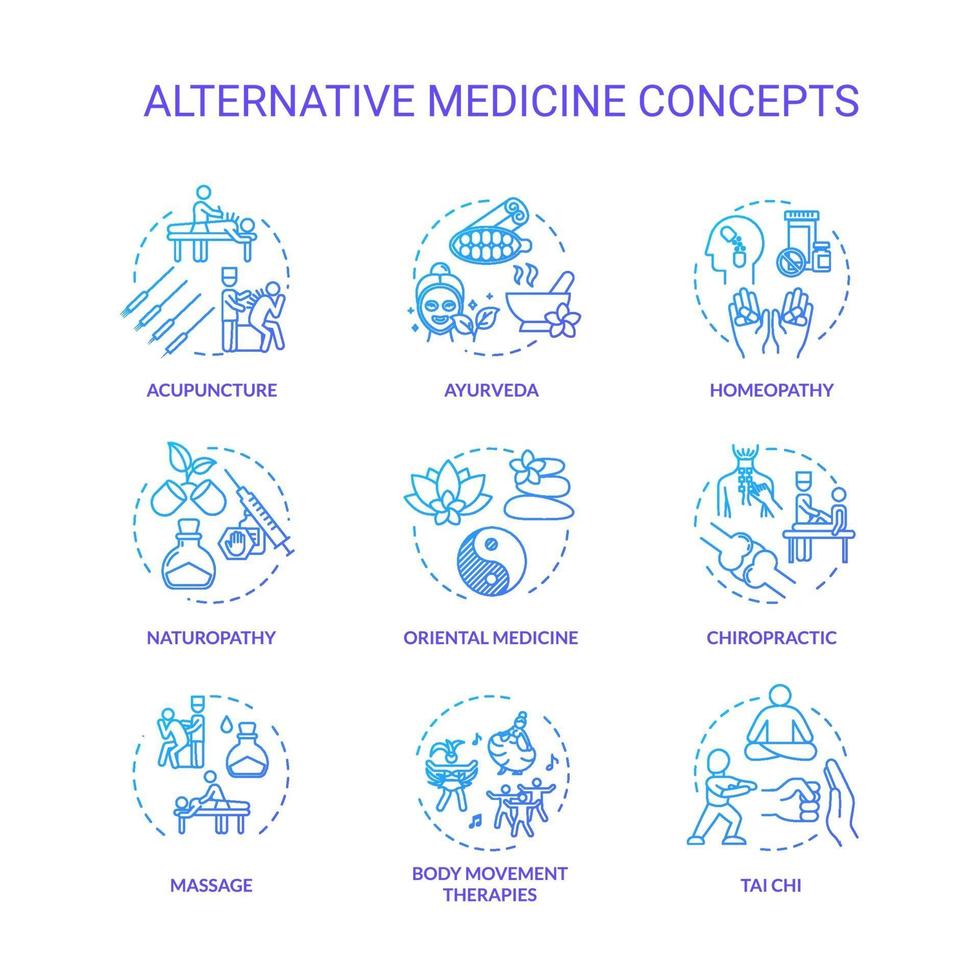 conjunto de iconos de concepto de medicina alternativa vector