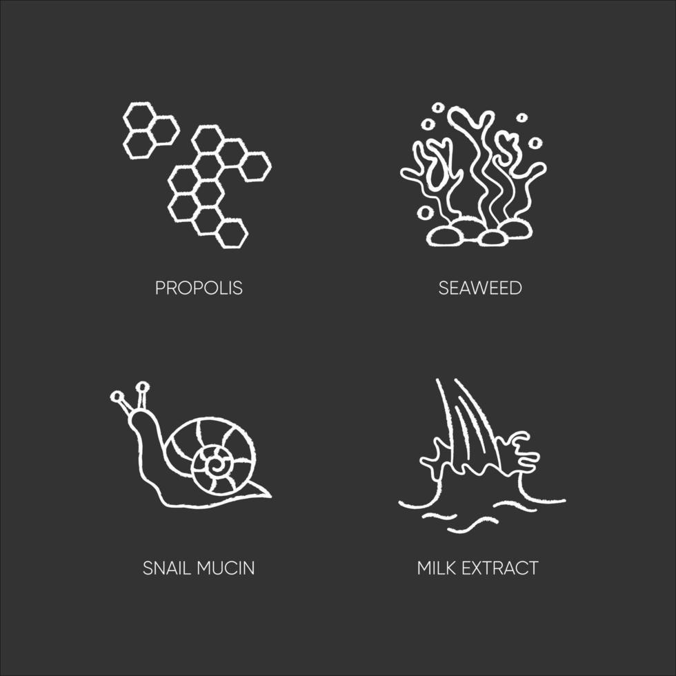 Cosmetic ingredient chalk white icons set on black background vector