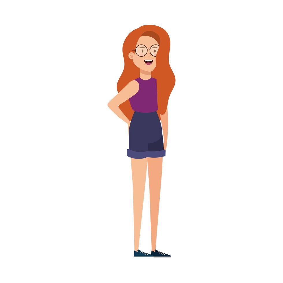 beautiful woman with red hair and eyeglasses vector