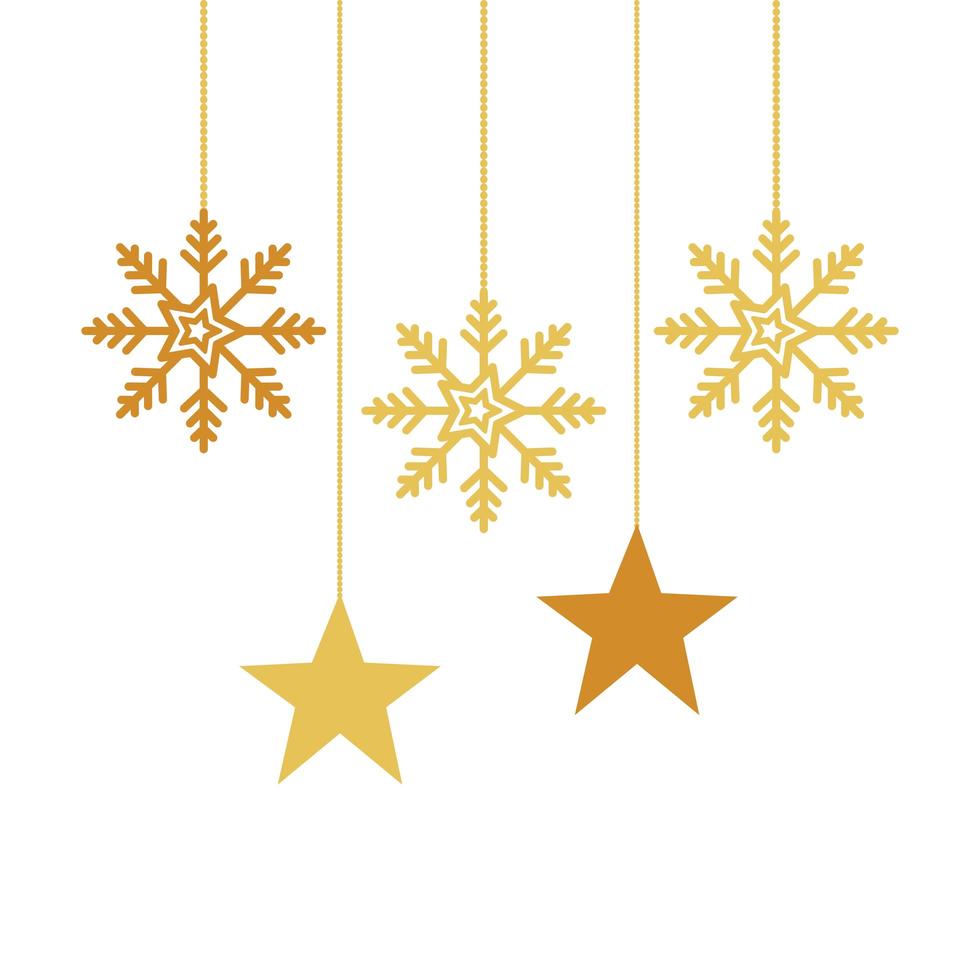 copos de nieve ingenio estrellas navidad colgando icono aislado vector