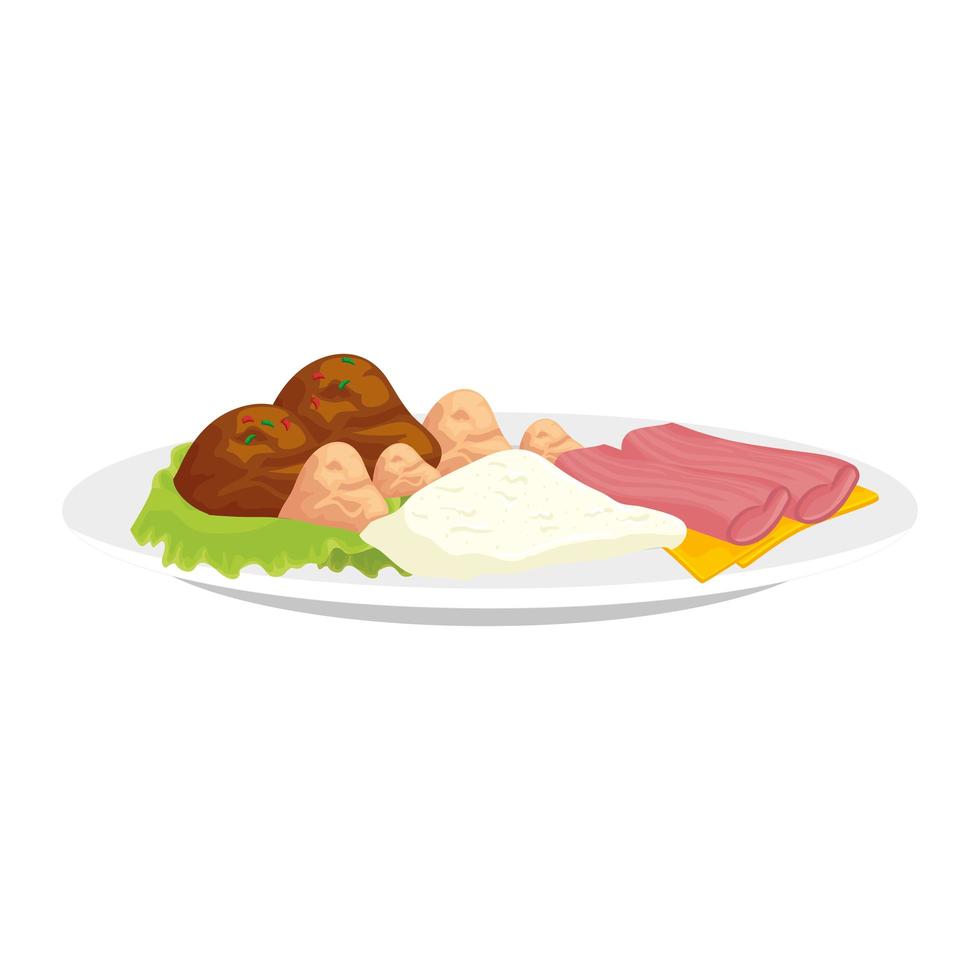 delicious ham slice with dish delicious food isolated icon vector
