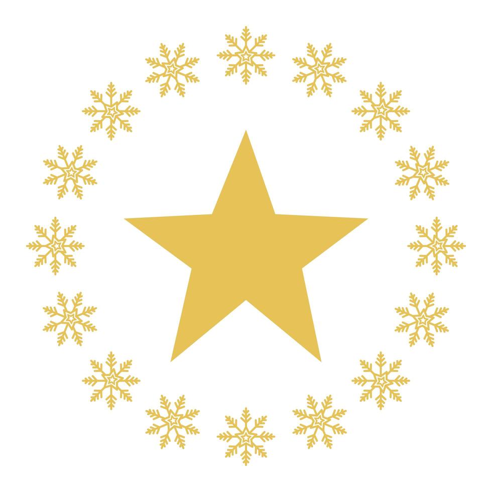 star in frame circular of snowflakes christmas decoration vector