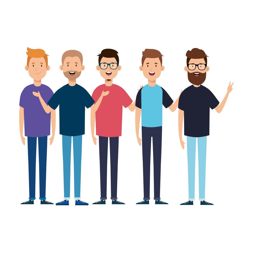 group of young men avatar character icon vector