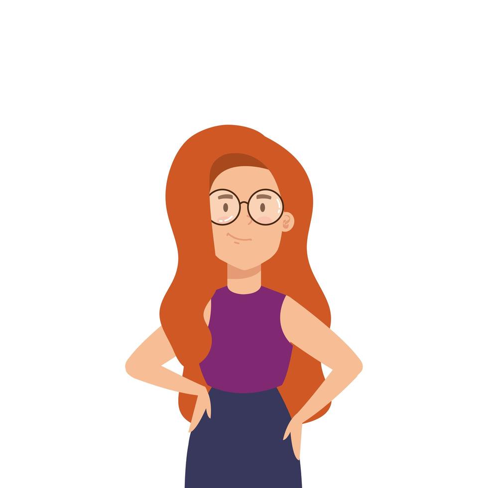 beautiful woman with red hair and eyeglasses vector