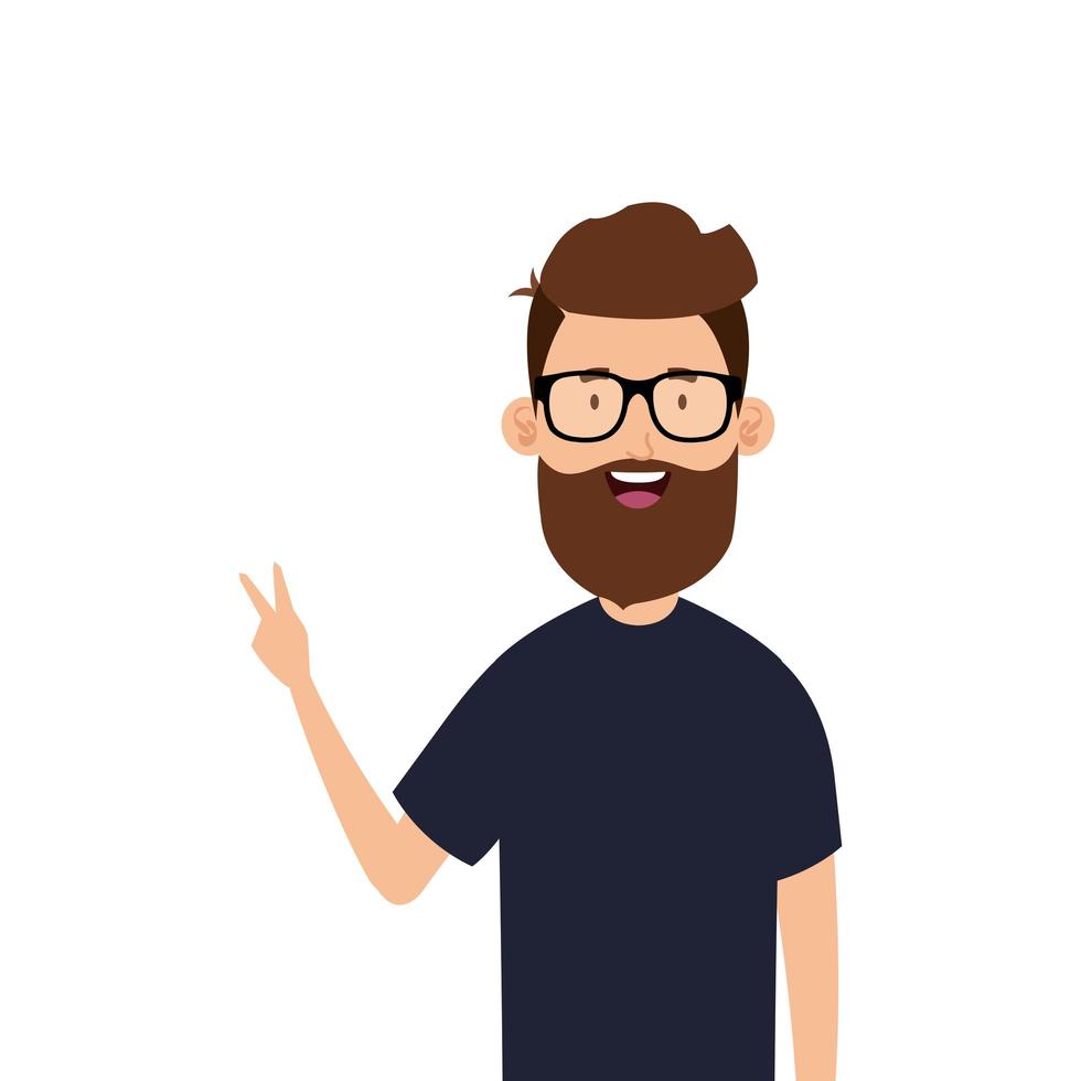 young man with beard and eyeglasses avatar character vector