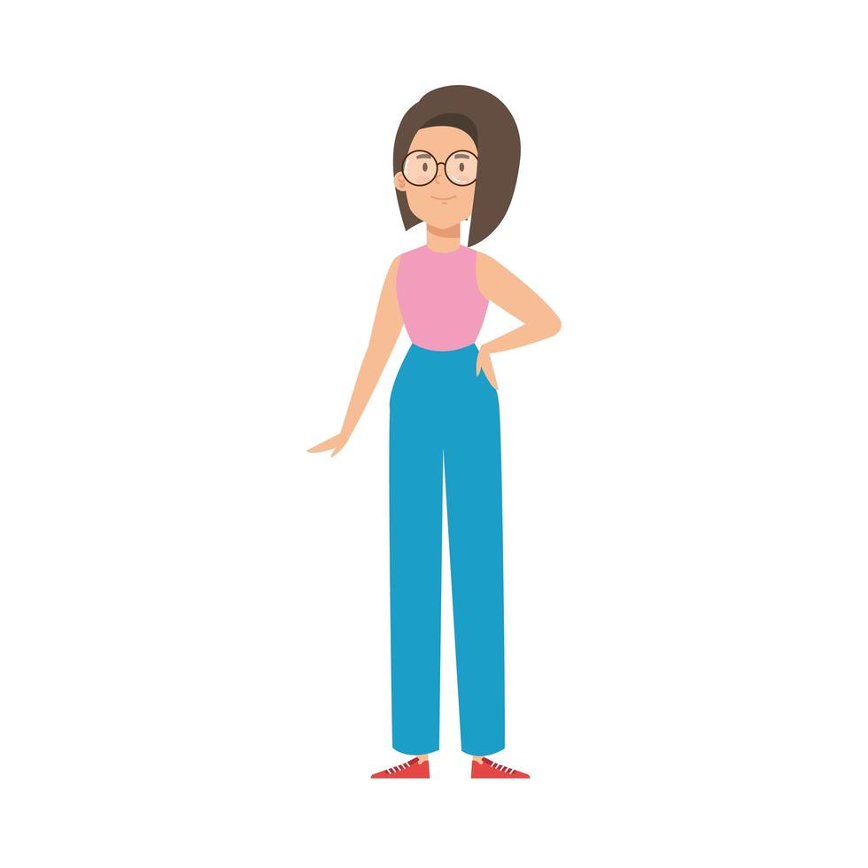 beautiful woman and eyeglasses character icon vector