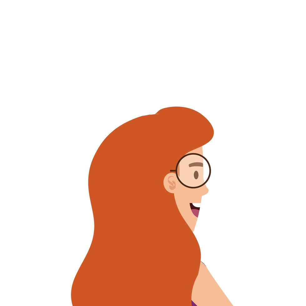 back beautiful woman with red hair and eyeglasses vector