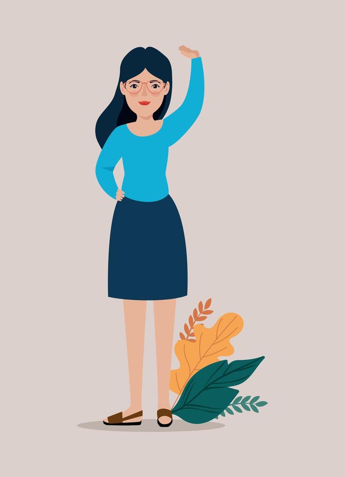 beautiful woman standing with leafs tropicals avatar character vector