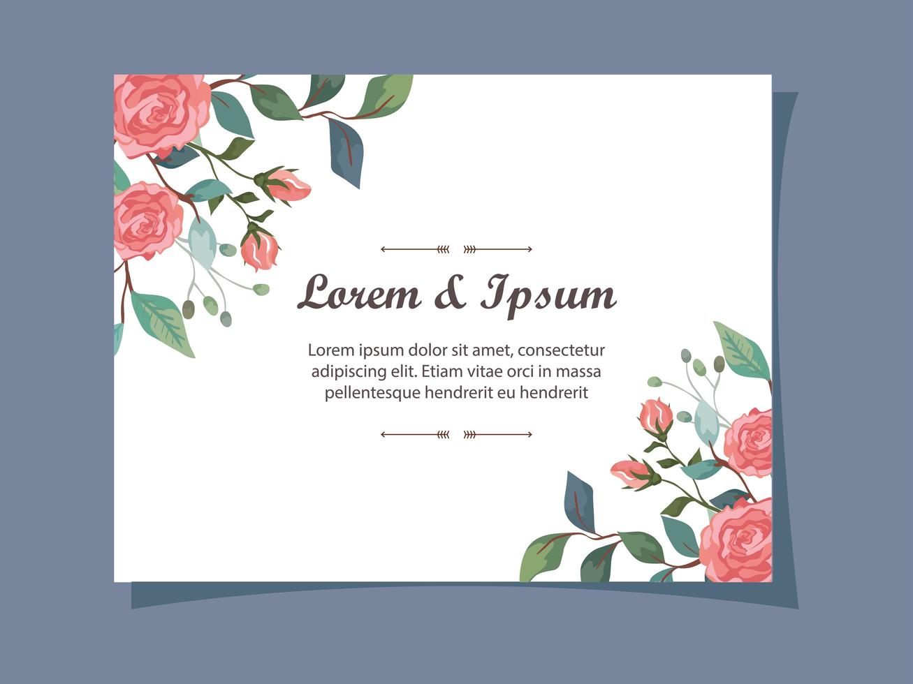 Tarjeta de invitación con decoración de flores y hojas. vector