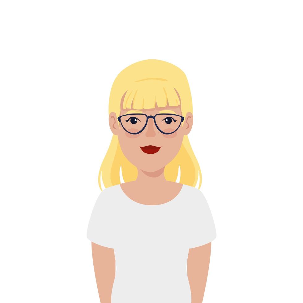 Hermosa mujer de cabello rubio con gafas avatar icono de personaje vector