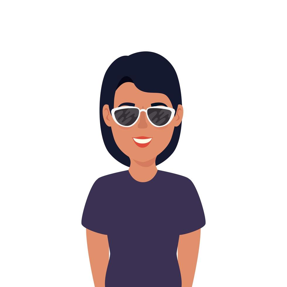 Bella mujer con gafas de sol avatar icono de personaje vector