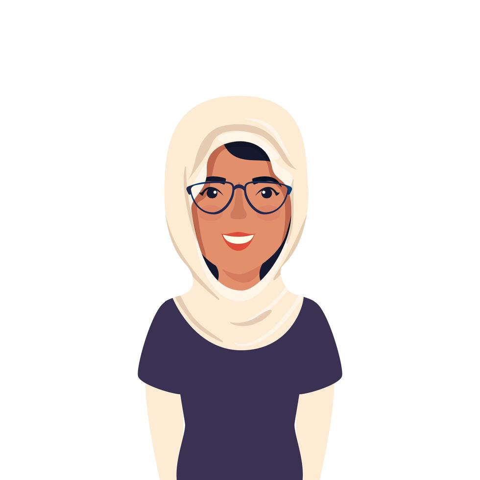 beautiful woman muslim with glasses avatar character icon vector