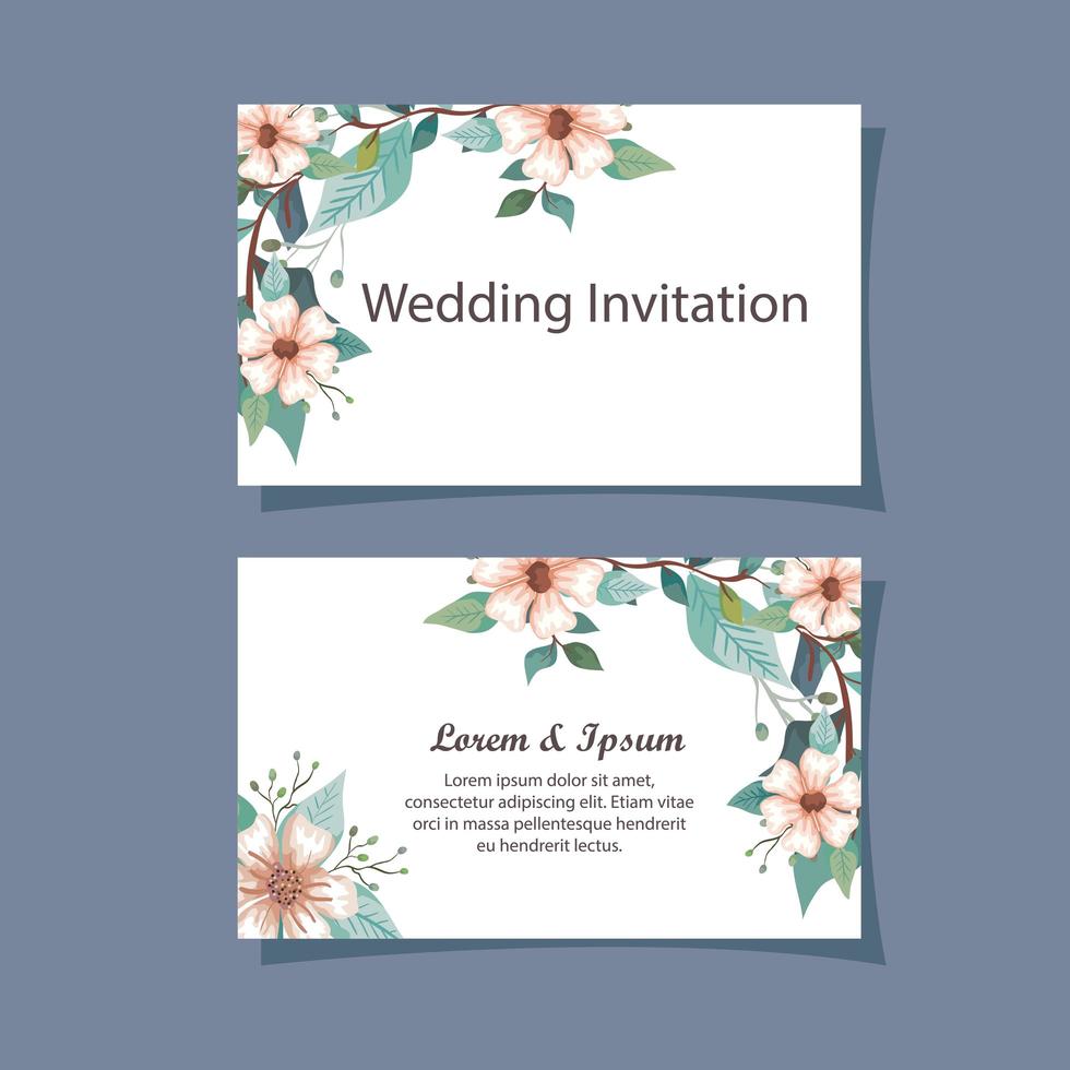 conjunto de tarjetas de invitación de boda con decoración de flores vector