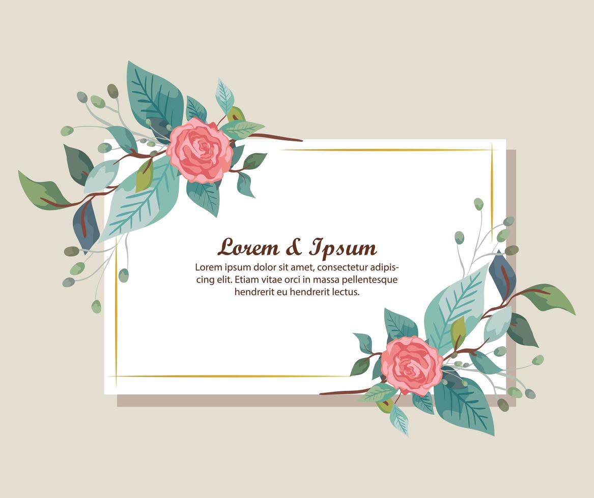 Tarjeta de invitación con decoración de flores y hojas. vector