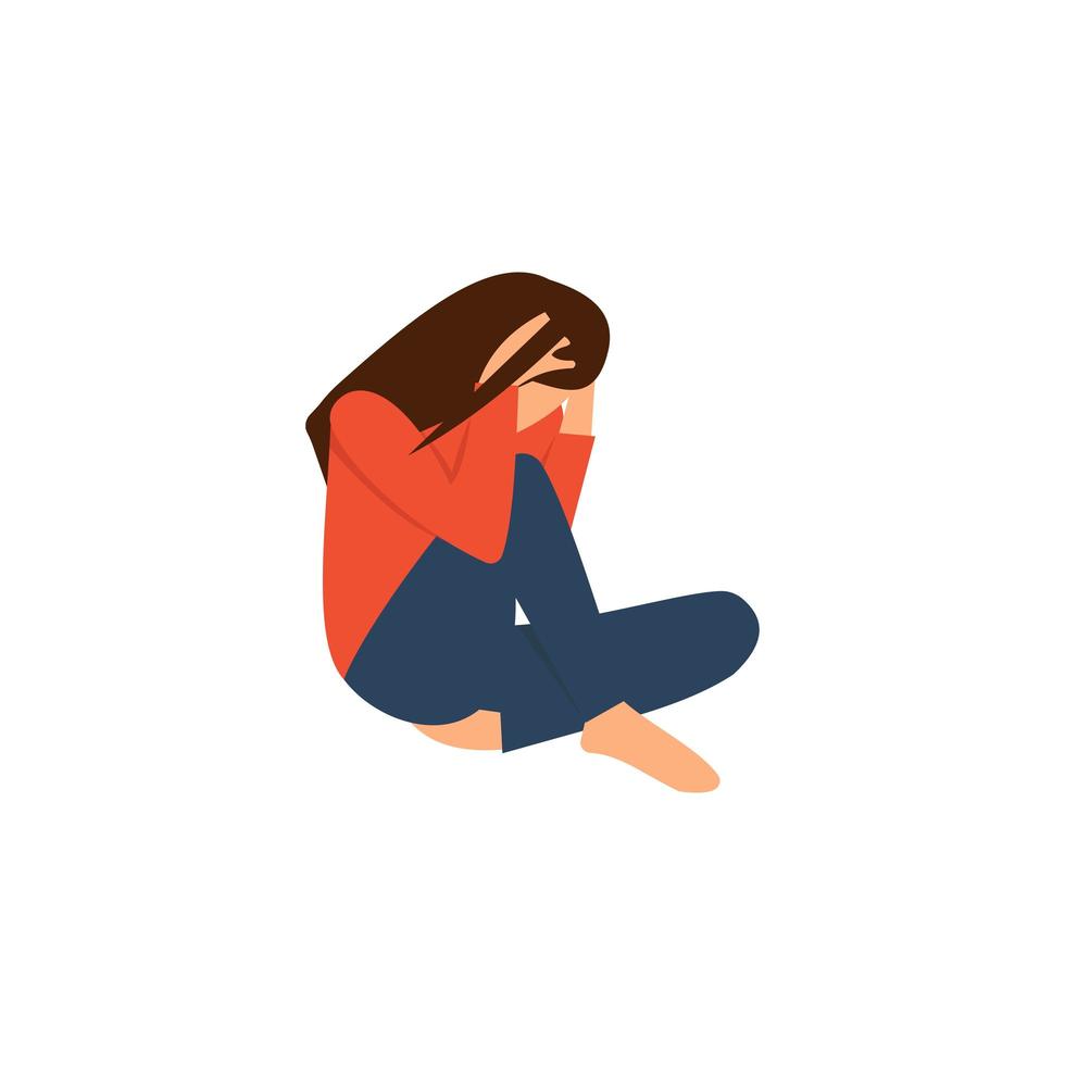 Flat people characters girl is sad design concept, depression. vector