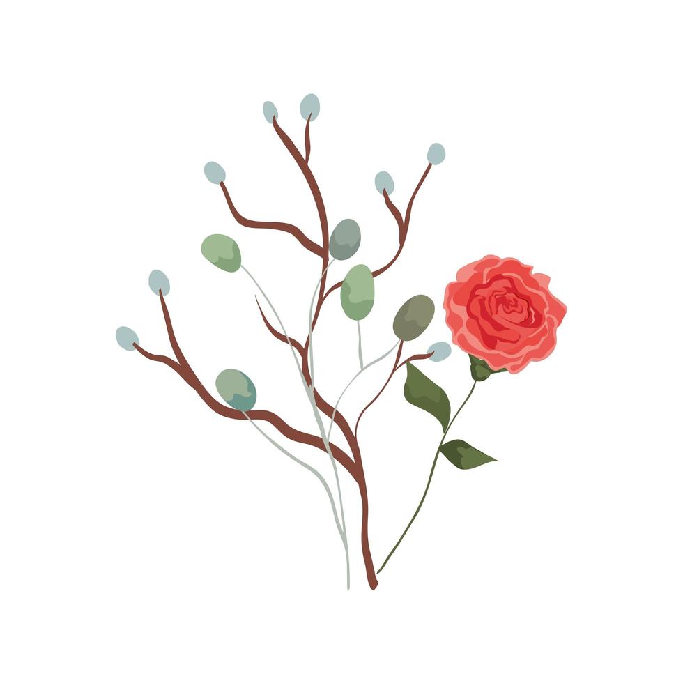 cute rose with branches and leafs isolated icon vector
