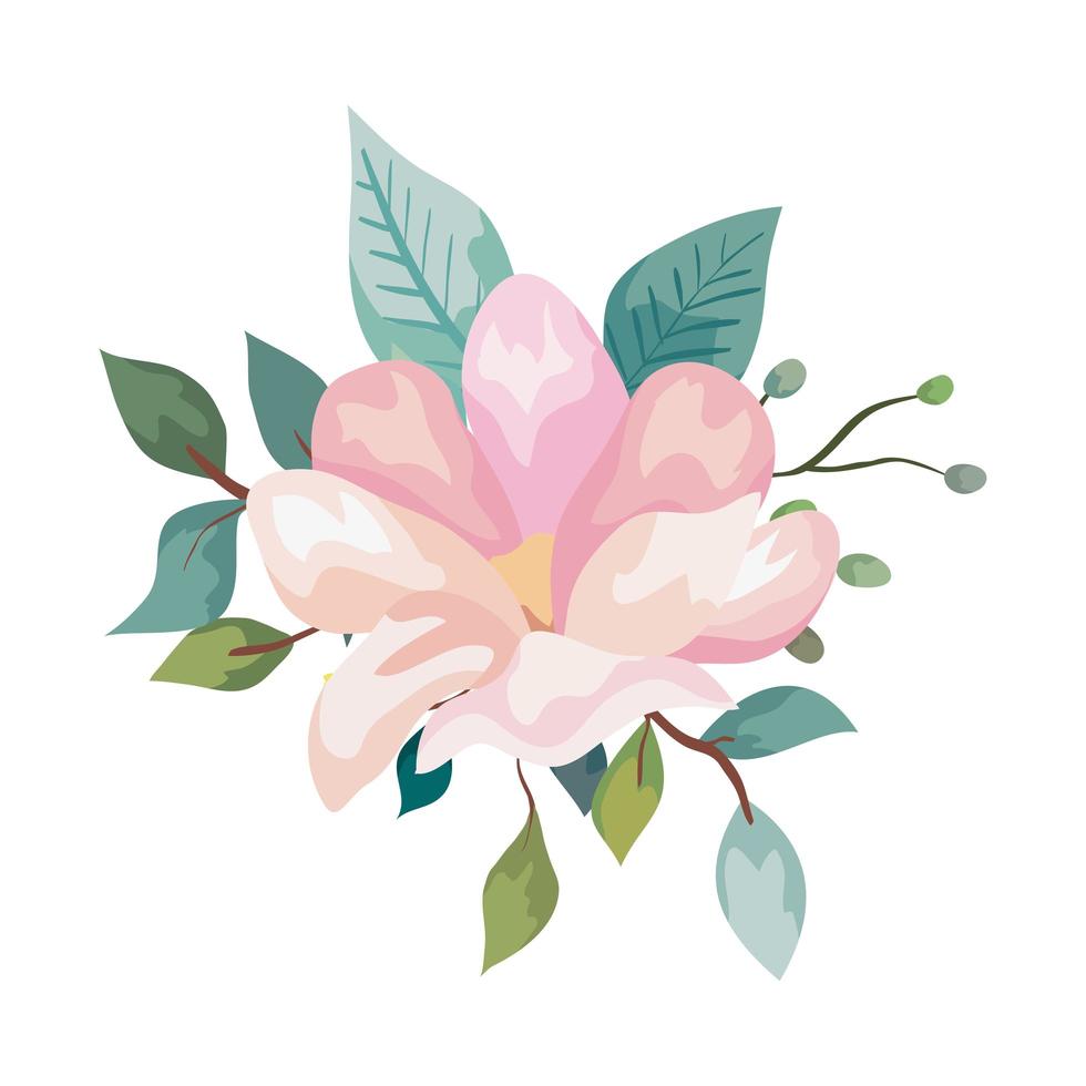 cute flower with leafs natural isolated icon vector