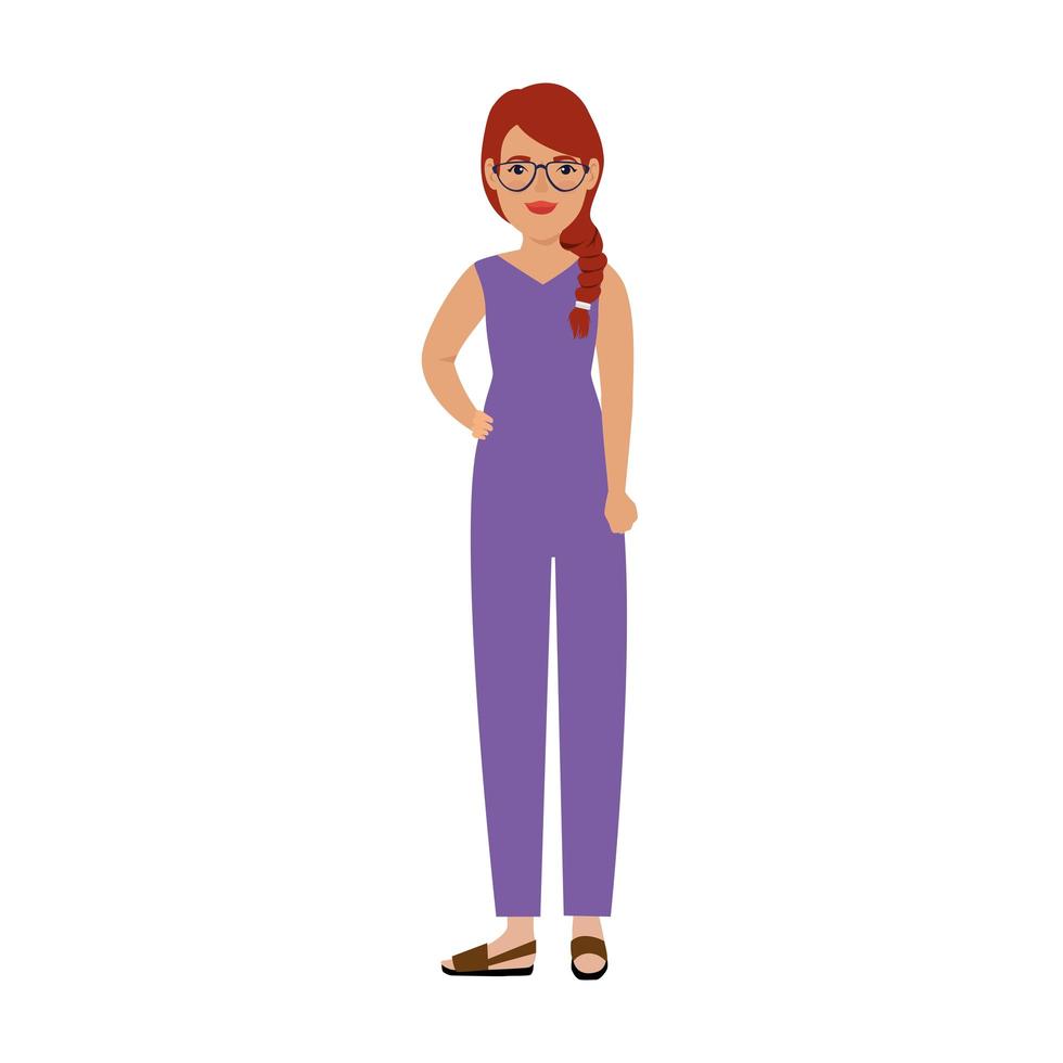 beautiful woman red hair with glasses avatar character vector