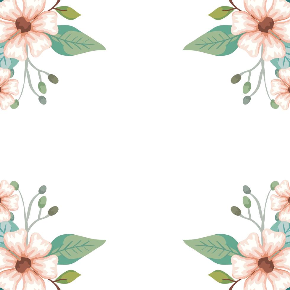 frame of flowers with branches and leafs isolated icon vector