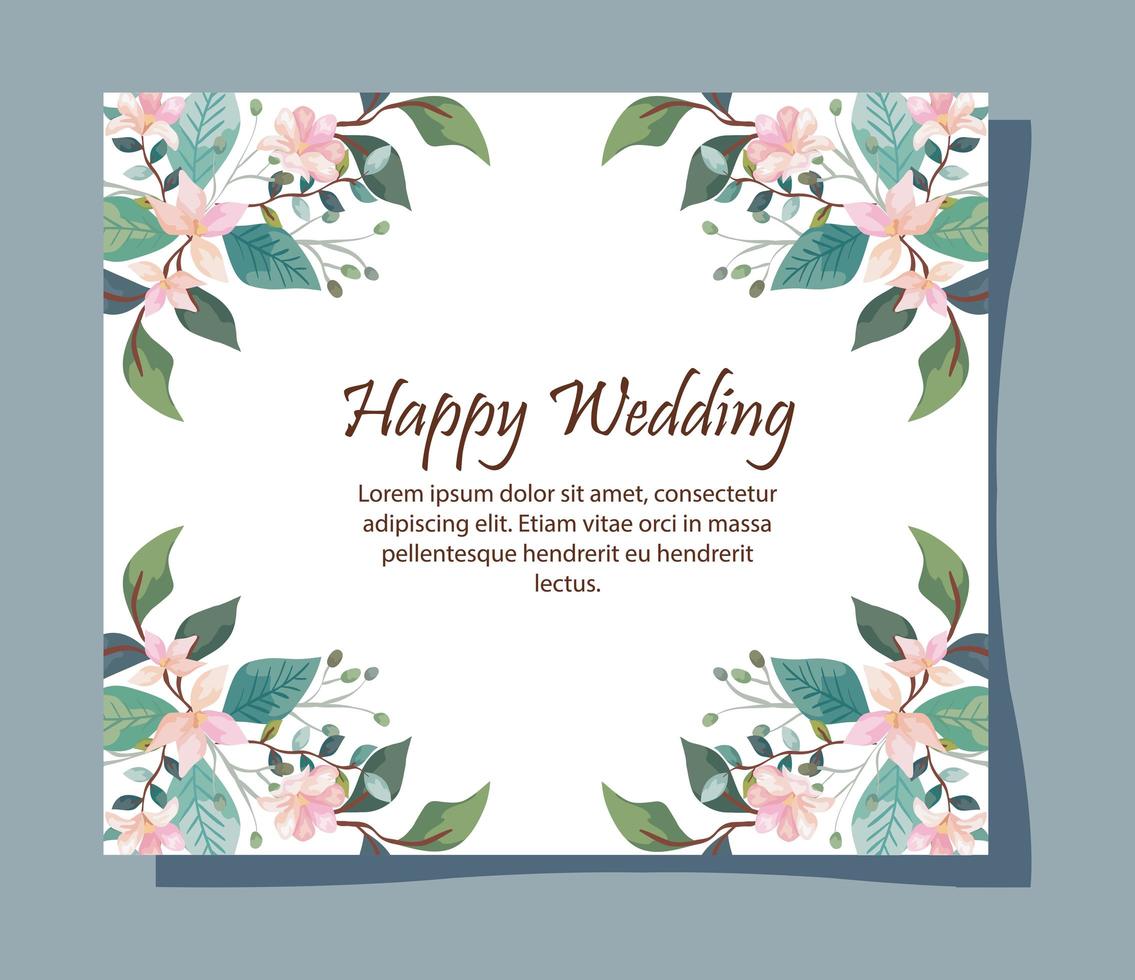 wedding invitation card with flowers decoration vector