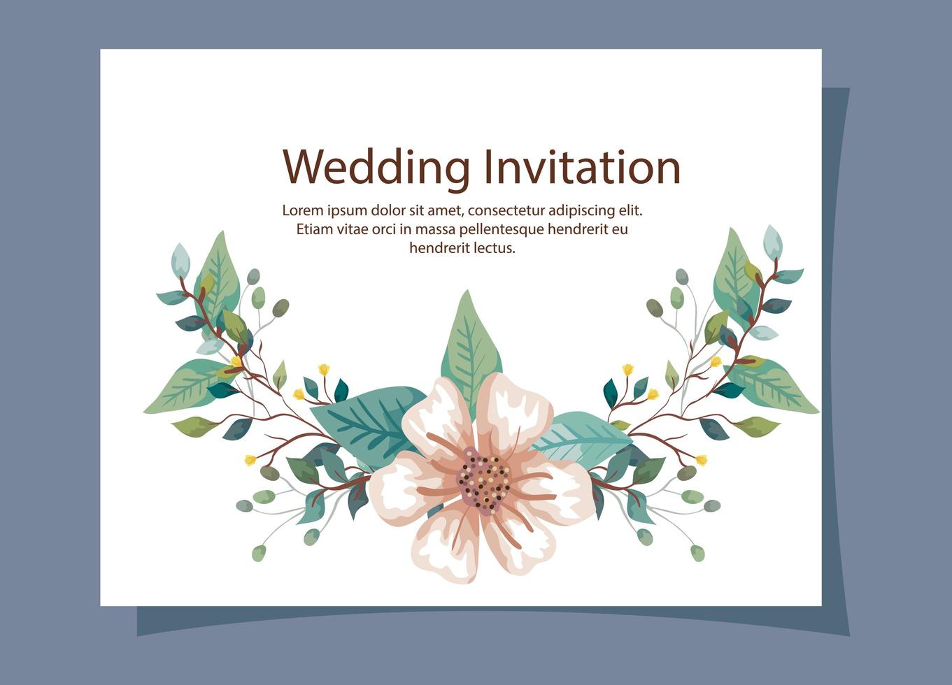 Tarjeta de invitación de boda con ramas y decoración floral. vector