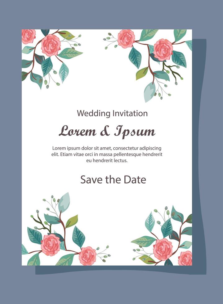 wedding invitation card with flowers decoration vector