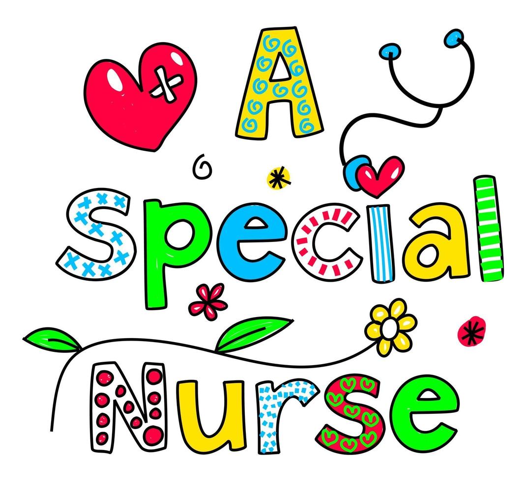 A Special Nurse Hand Drawn Doodle Text Title Lettering vector