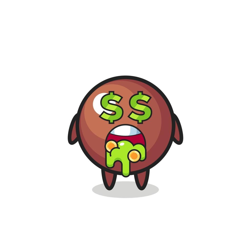 Personaje de bola de chocolate con una expresión de locura por el dinero. vector