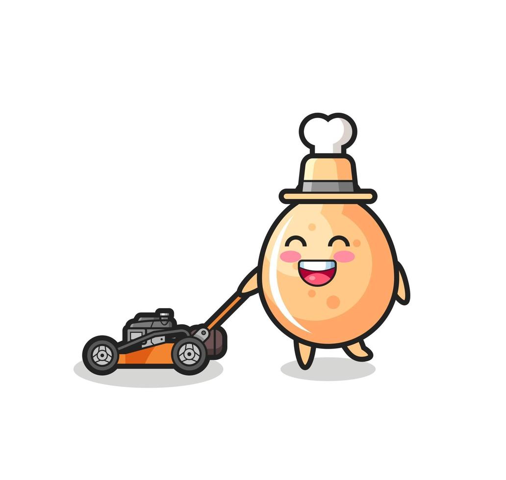 illustration of the fried chicken character using lawn mower vector