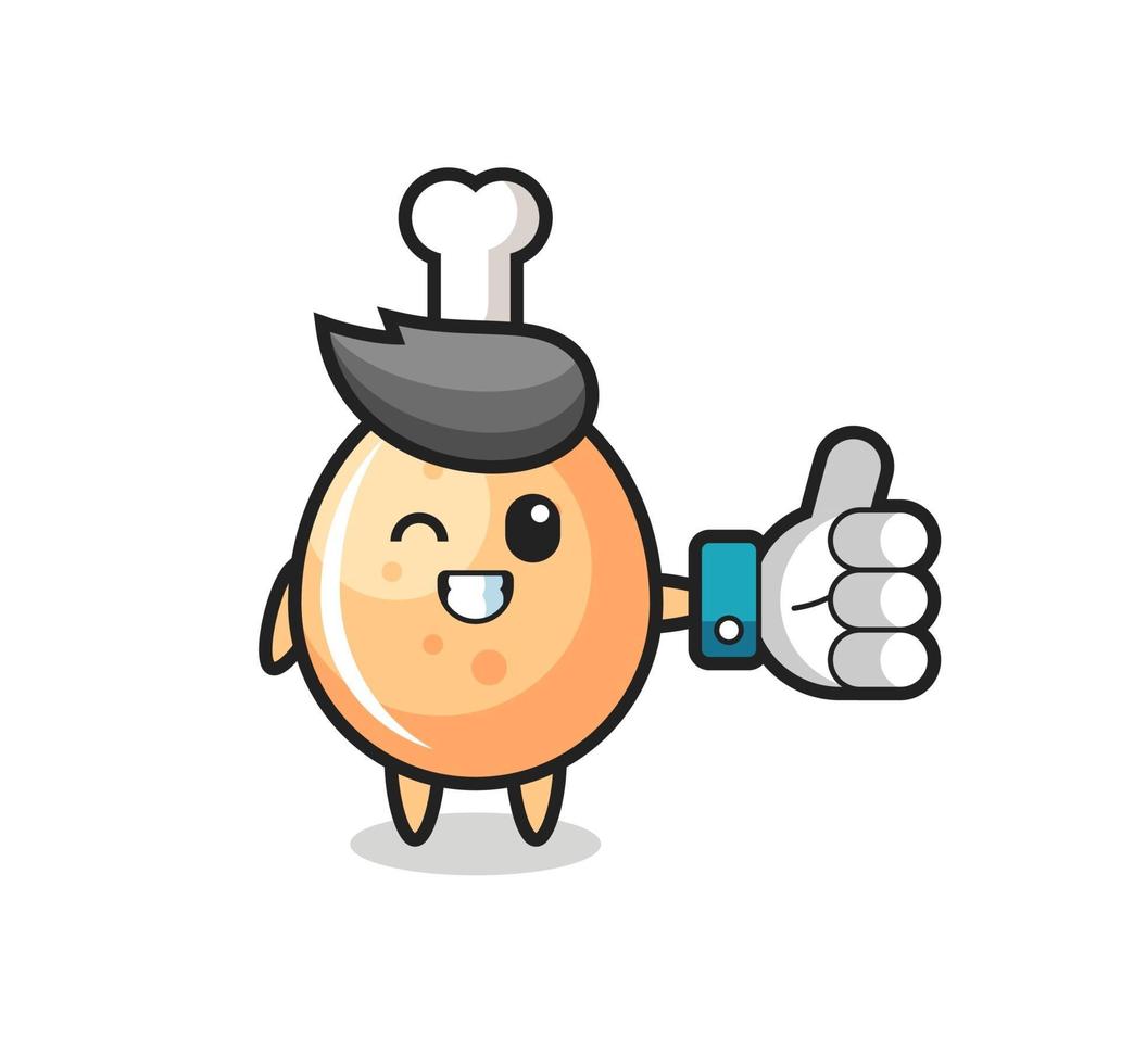 cute fried chicken with social media thumbs up symbol vector