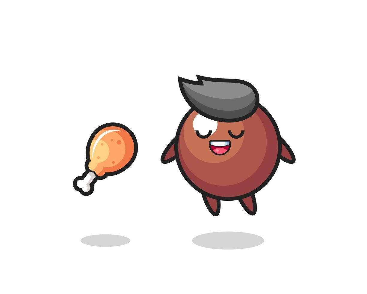 cute chocolate ball floating and tempted because of fried chicken vector