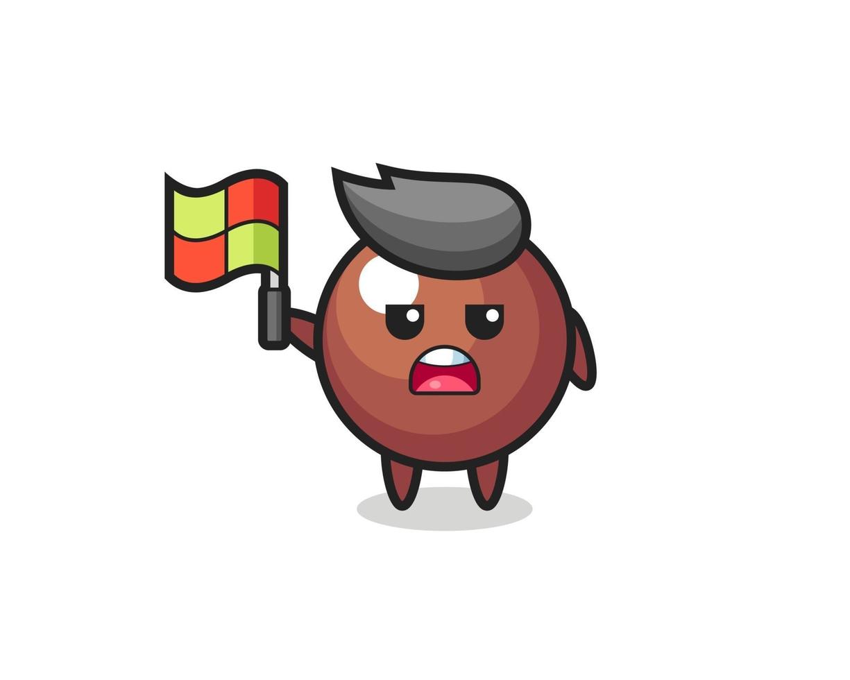 chocolate ball character as line judge putting the flag up vector