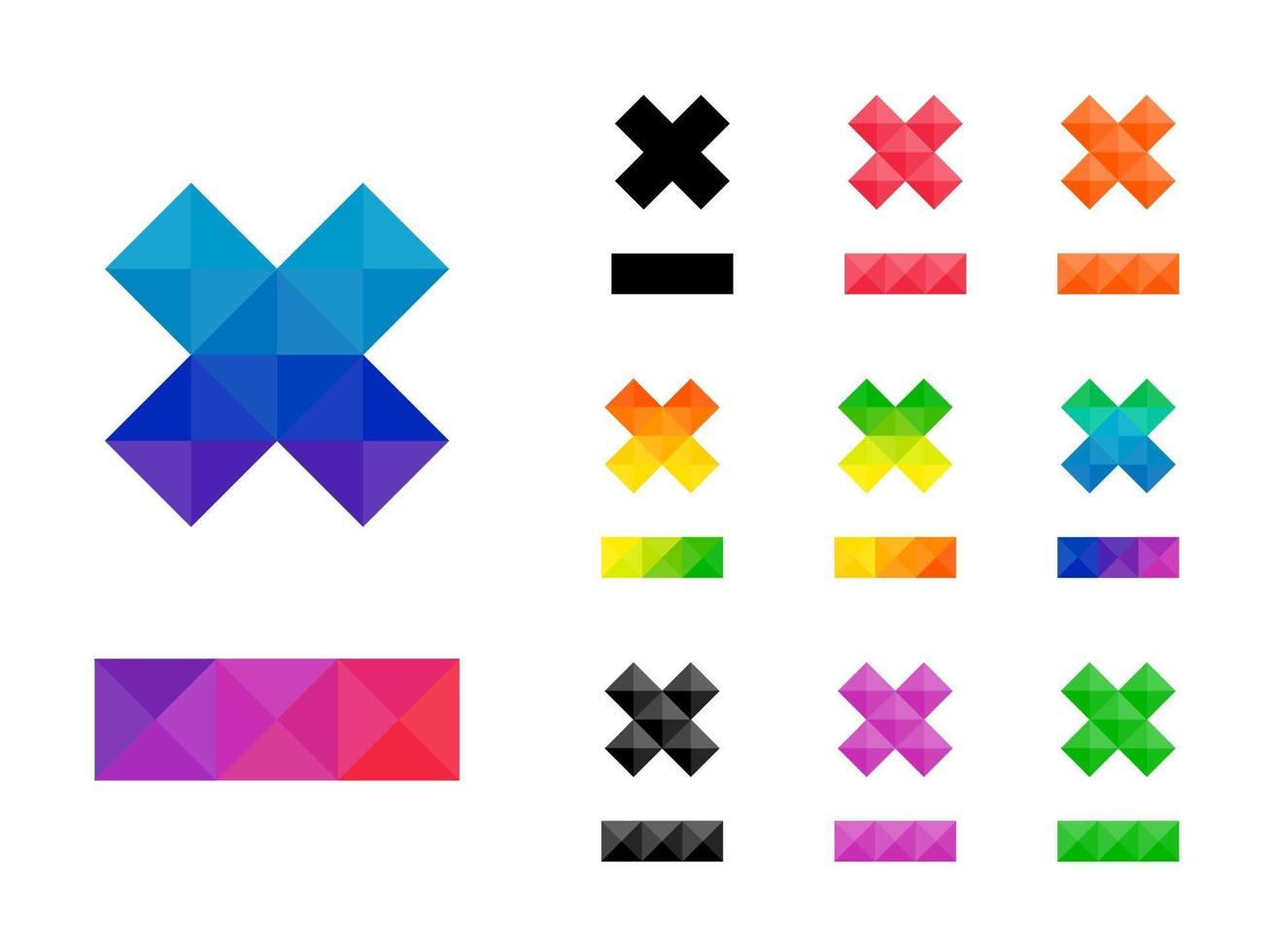 Set of colorful underlined cross icon. vector