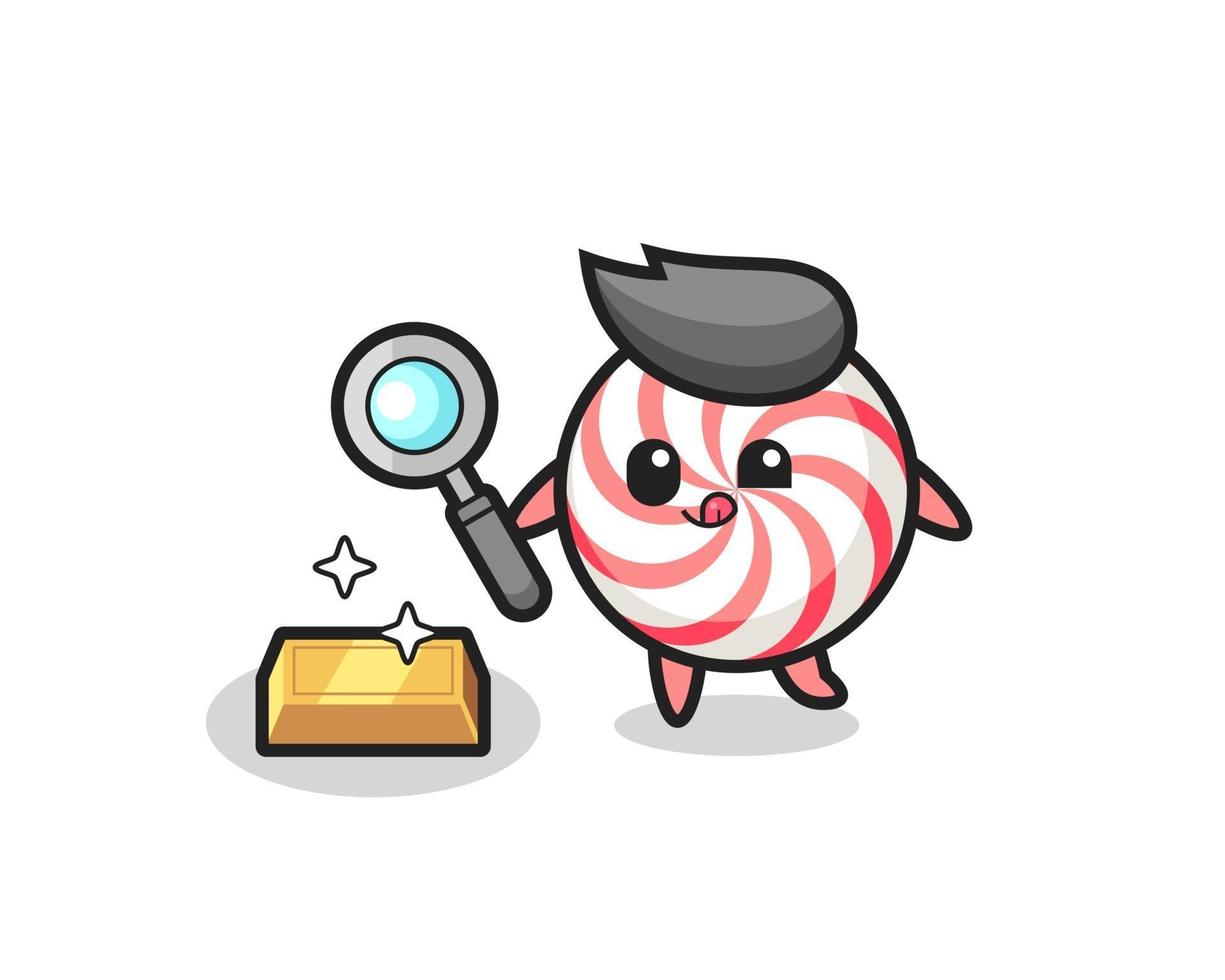 candy character is checking the authenticity of the gold bullion vector