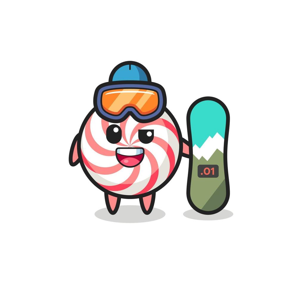 Illustration of candy character with snowboarding style vector