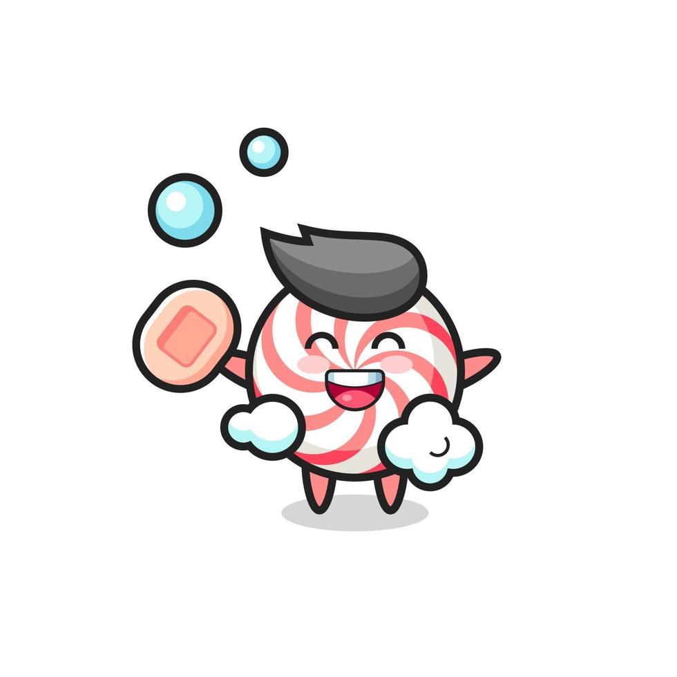 candy character is bathing while holding soap vector