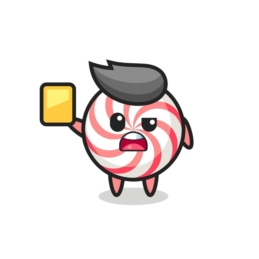 cartoon candy character as a football referee giving a yellow card vector