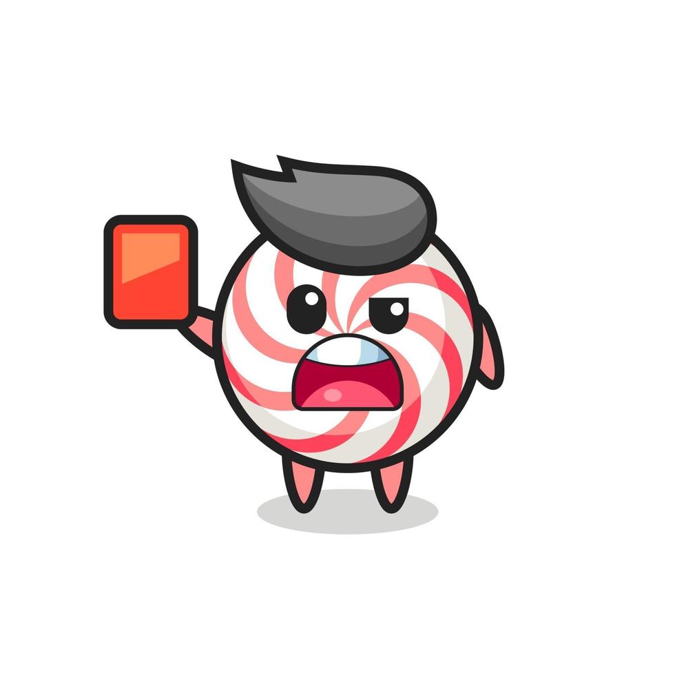 candy cute mascot as referee giving a red card vector