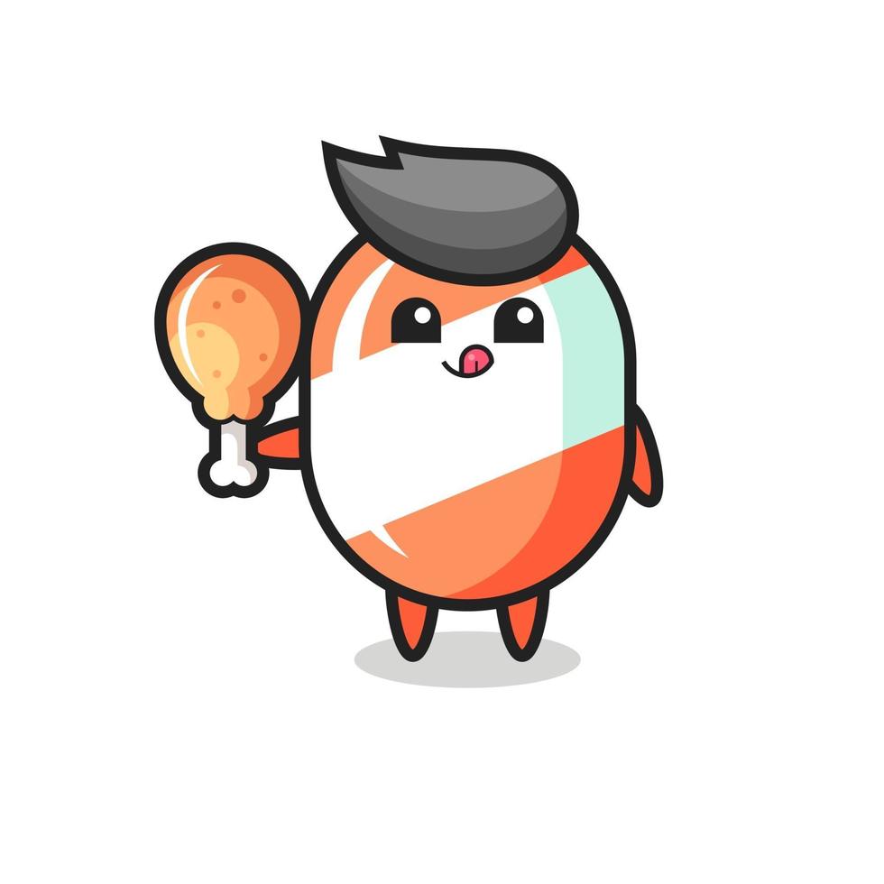 candy cute mascot is eating a fried chicken vector