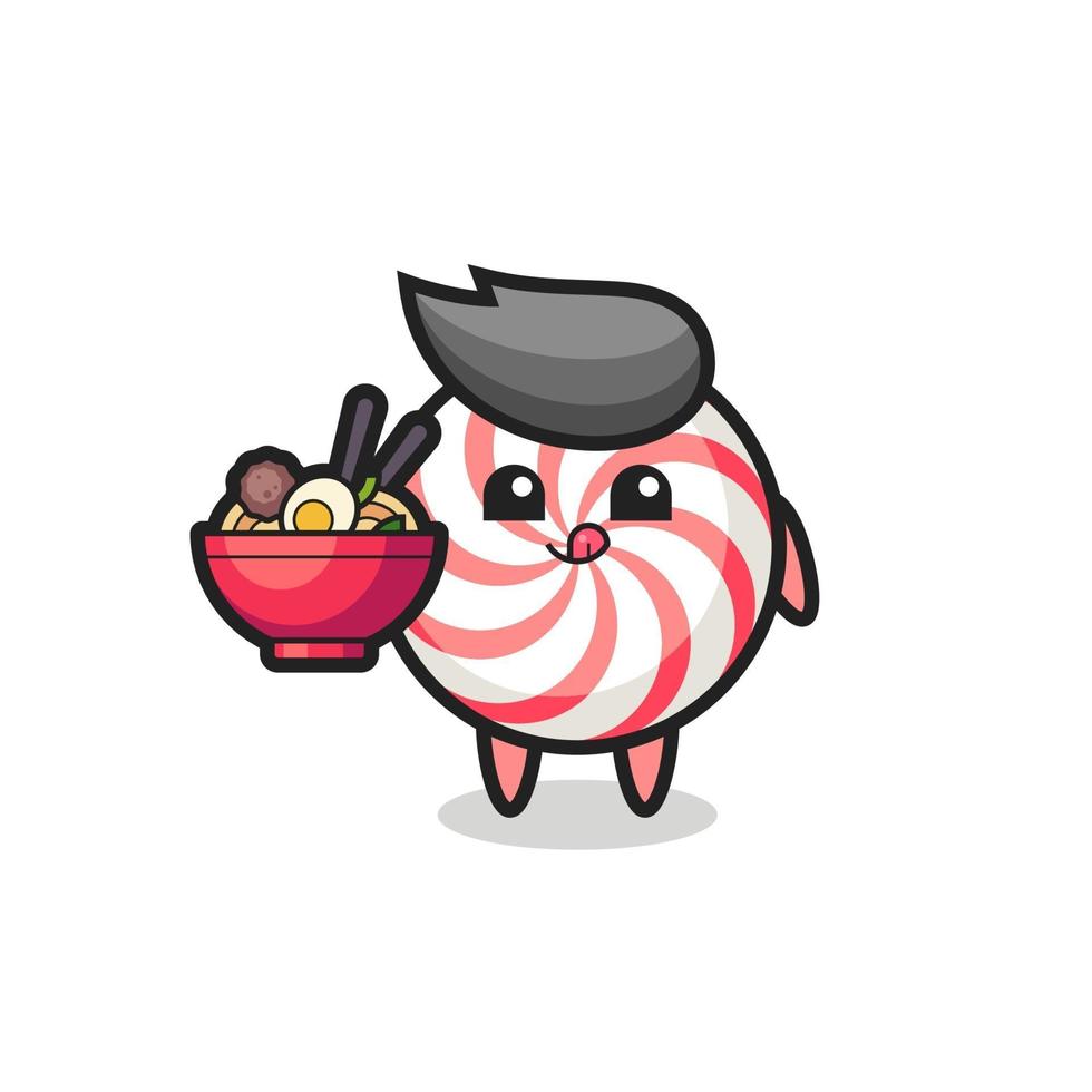 cute candy character eating noodles vector