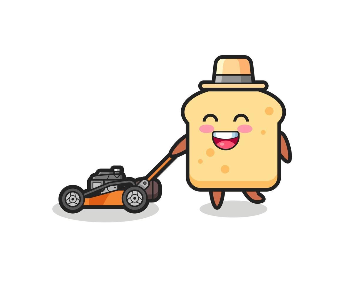 illustration of the bread character using lawn mower vector