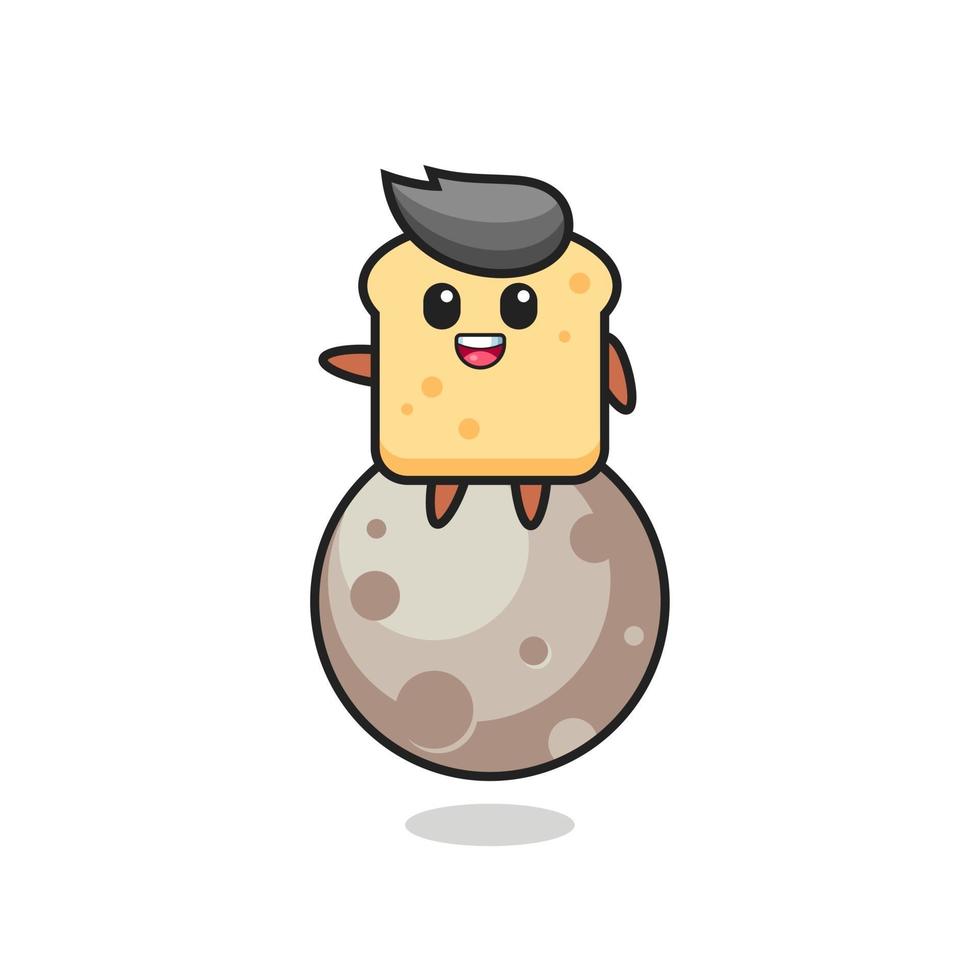 illustration of bread cartoon sitting on the moon vector